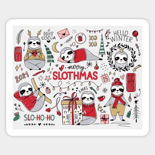 Merry Slothmas // Funny Christmas Sloth Doodle Art Sticker